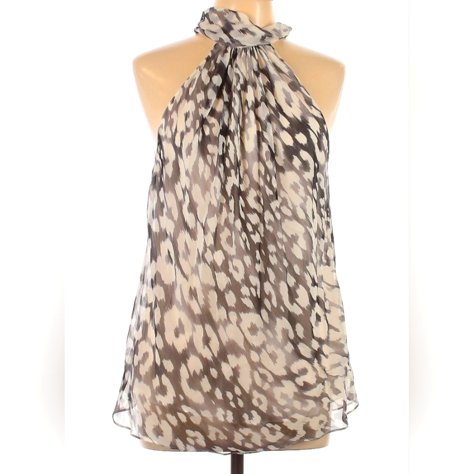 Ramy Brook Gray And White Sleeveless Tie Front Blouse